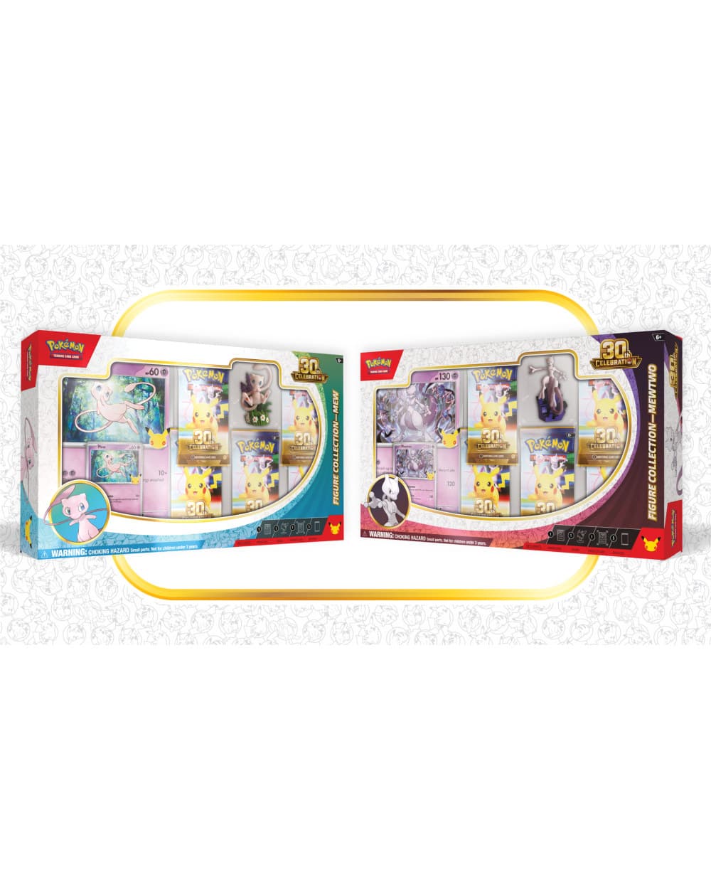 Pokémon TCG 30th Celebration Figure Collection – samlarboxar med Mew och Mewtwo, sjbjuden för 30-årsjubileum av Pokémon-samlarkortspelet.