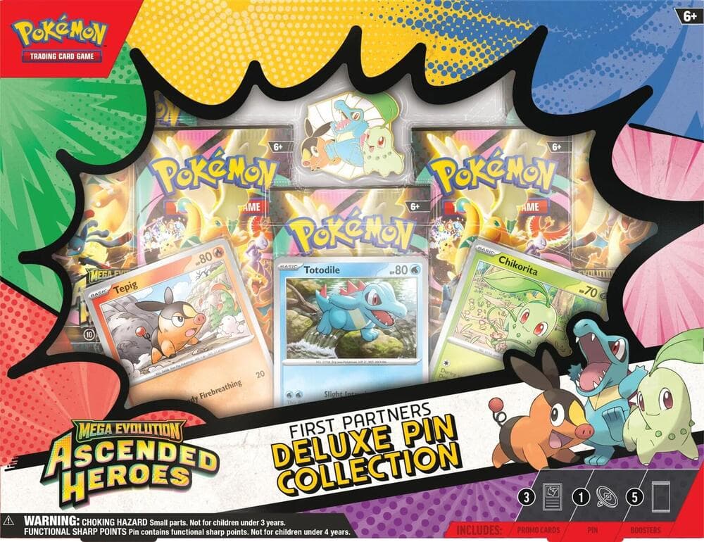 Pokémon TCG Mega Evolution Ascended Heroes First Partners Deluxe Pin Collection – förseglad samlarbox