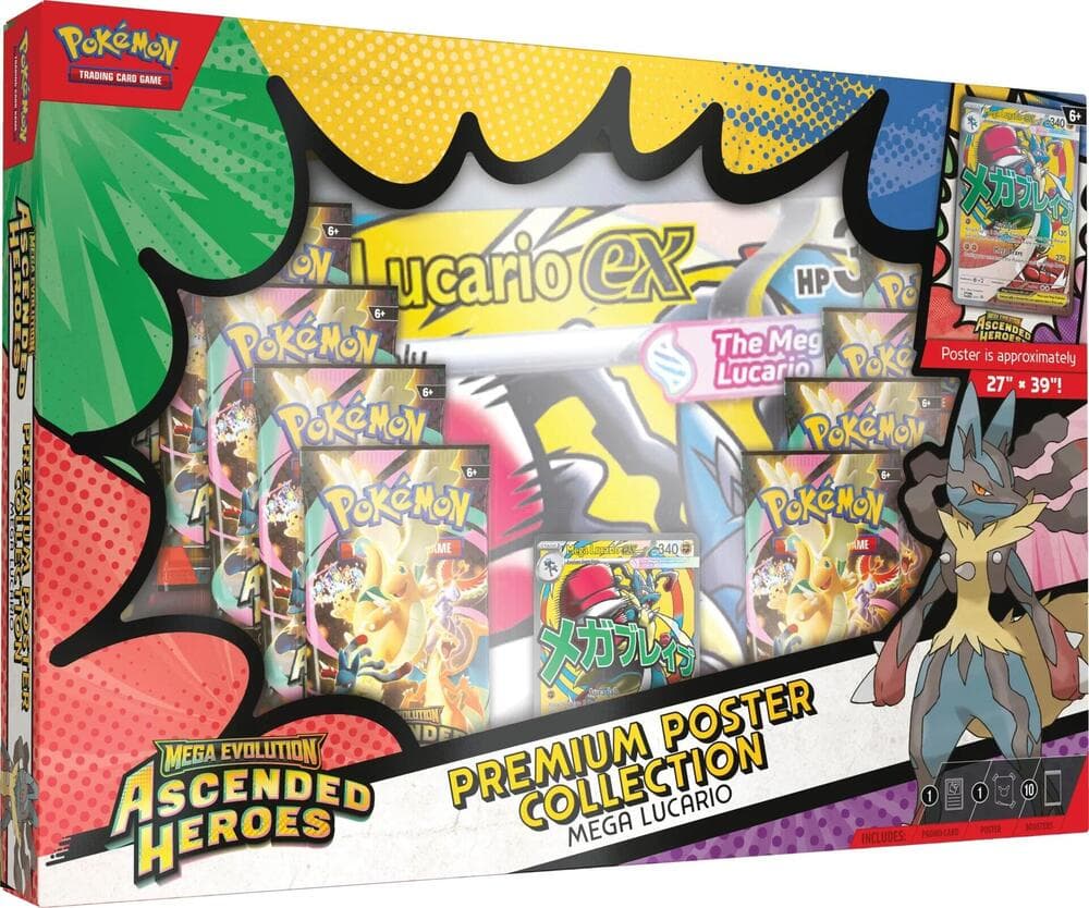 Pokémon TCG Mega Evolution Ascended Heroes Premium Poster Collection – Mega Lucario, förseglad samlarbox
