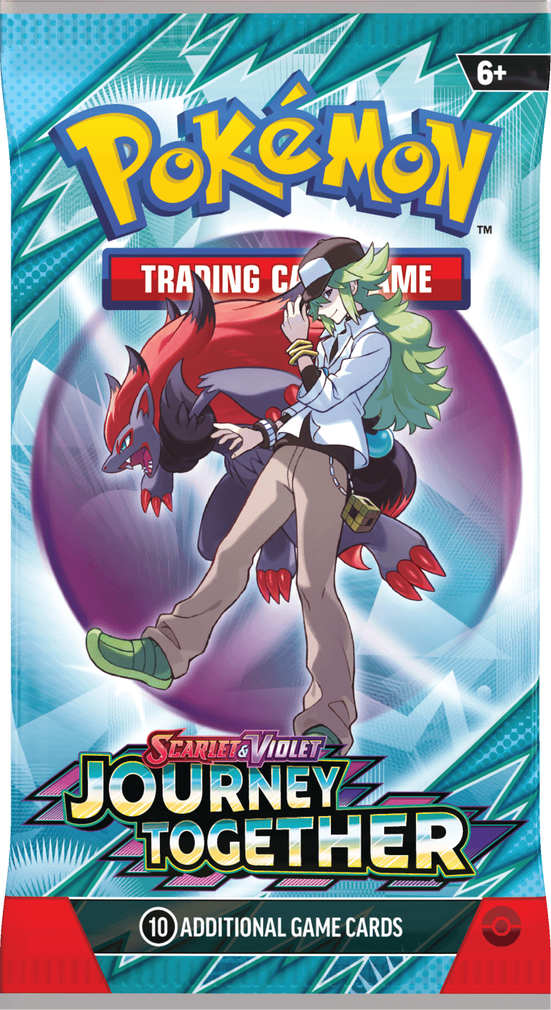Pokémon TCG Scarlet & Violet Journey Together boosterpaket – förseglat engelskt paket med N och Zoroark på motivet
