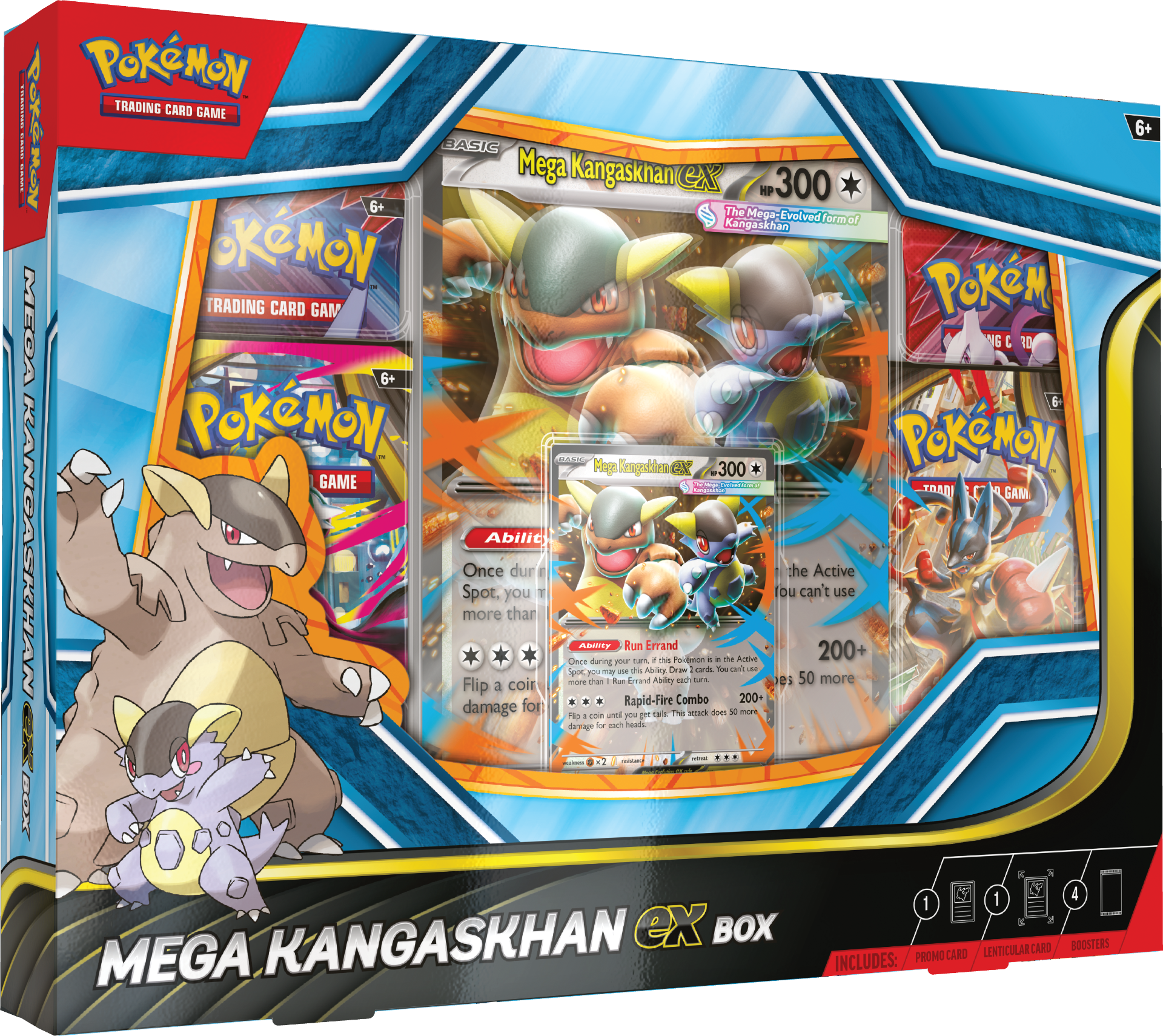 Pokémon TCG Mega Kangaskhan ex Box – förseglad ex Box med promokort och 4 boosterpaket