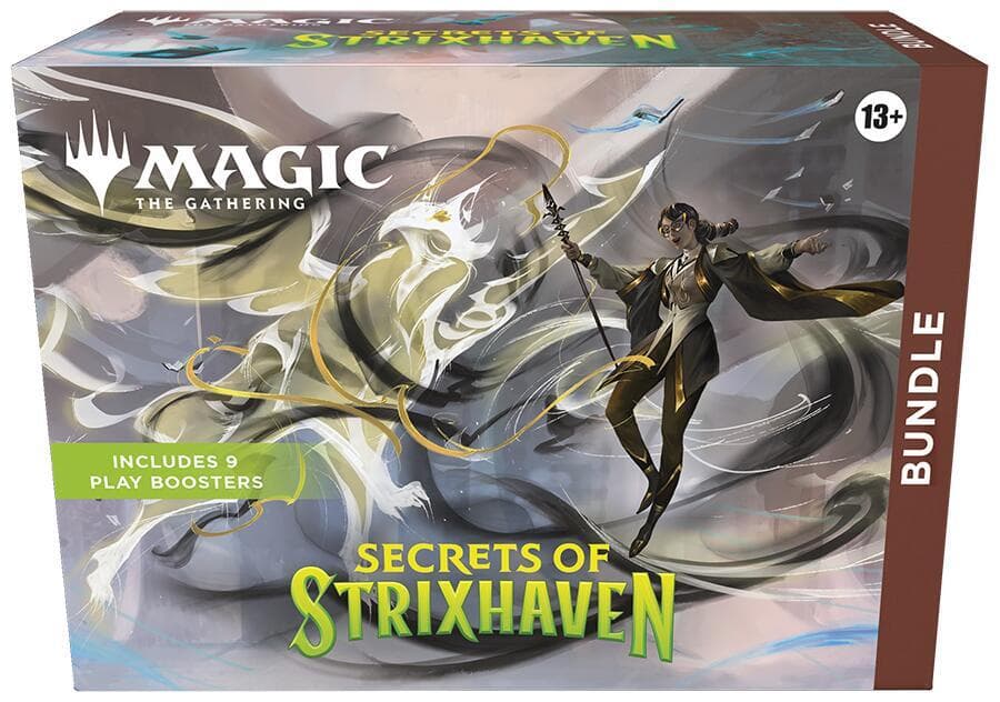MTG Secrets of Strixhaven Bundle – 9 play boosters, spindown-tärning och basland