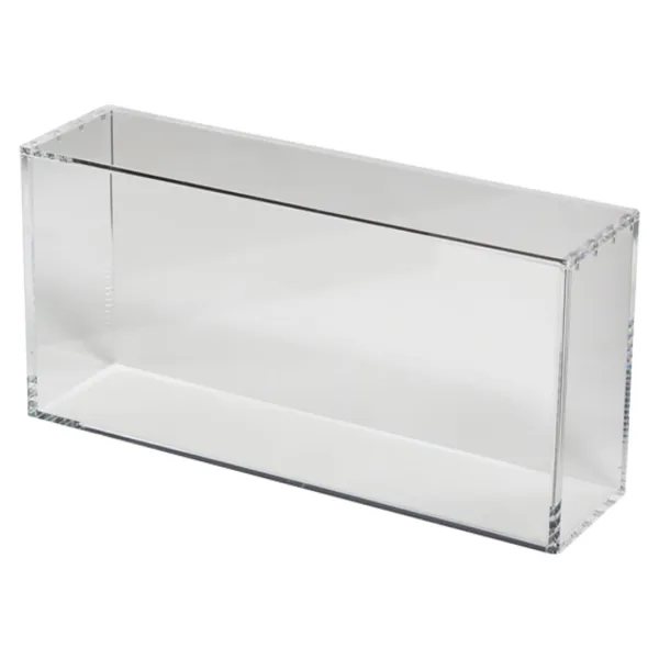 Tomt genomskinligt akrylfodral från The Acrylic Box, måttat för Pokémon Prismatic Evolutions Super Premium Collection, mot vit bakgrund.